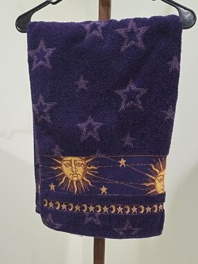Vintage 1990s Welspun Celestial Sun Moon Star Towel 100% Cotton Rare Whimsigoth